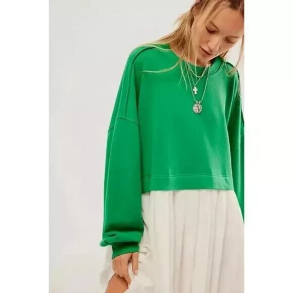 Free People Eleanor Sweatshirt Scoop Neck Heart Stitching Oversized Dress M - Picture 3 of 8